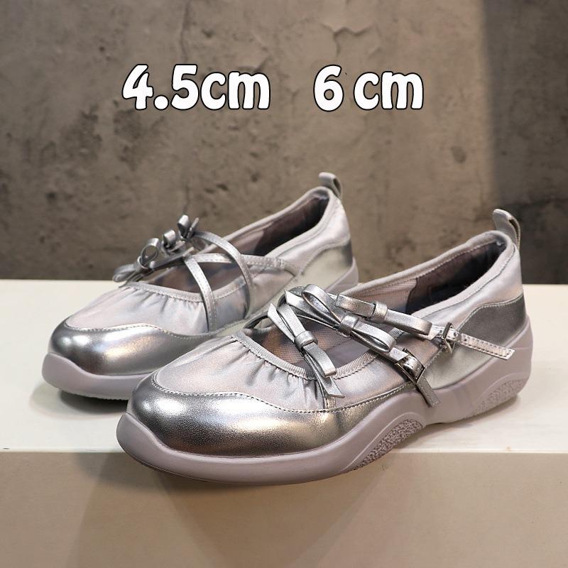Sheepskin Dong Jie 6cm inner height increase women's shoes ballet soft-soled sneakers bow Mary Jane shoes single shoes