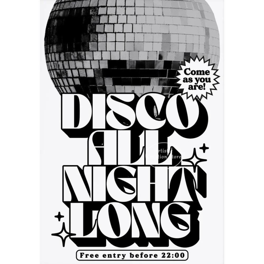 Galerie Musik Kunst Wand Heimdeko Retro Disco Poster Schwarzweiß Leinwandmalerei Party Disco Druck Wandbilder