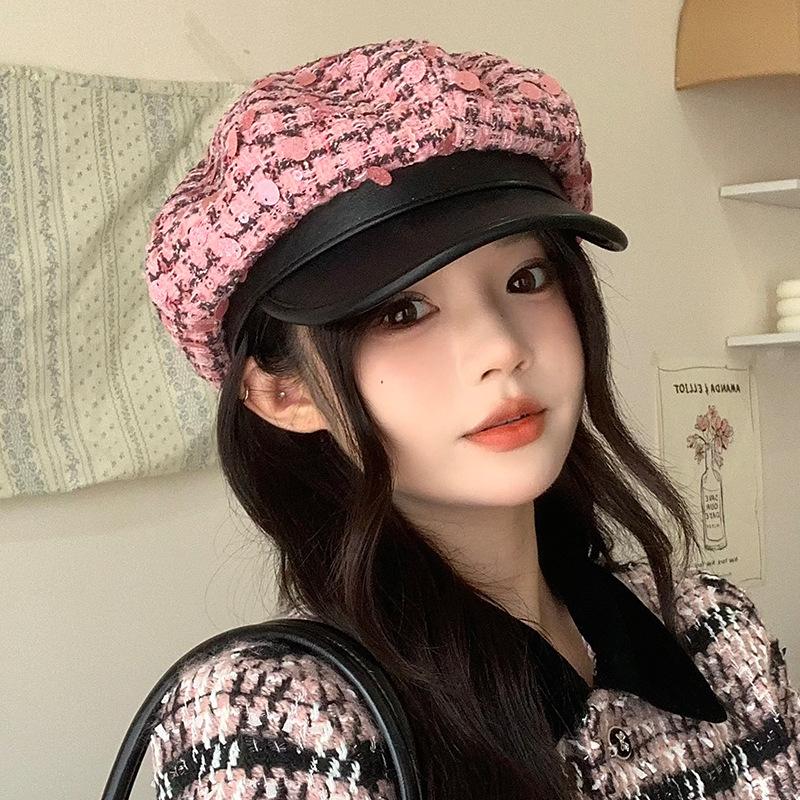 

Берет женский осенне-зимний универсальный модный с пайетками большая голова шляпа художника французский повседневный милый газетчик One Size