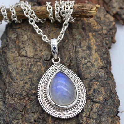Pear Cabochon Moonstone (5 Cts) Pendant Necklace Solid 925 Sterling Silver Gemstone Pendant with Chain Jewelry For Women or Girls