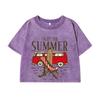Woman Cotton Washed T-Shirts Summer Regular Fit O-Neck Crop Tees Enjoy The When It'S Coming Prints Tops Street Clothes