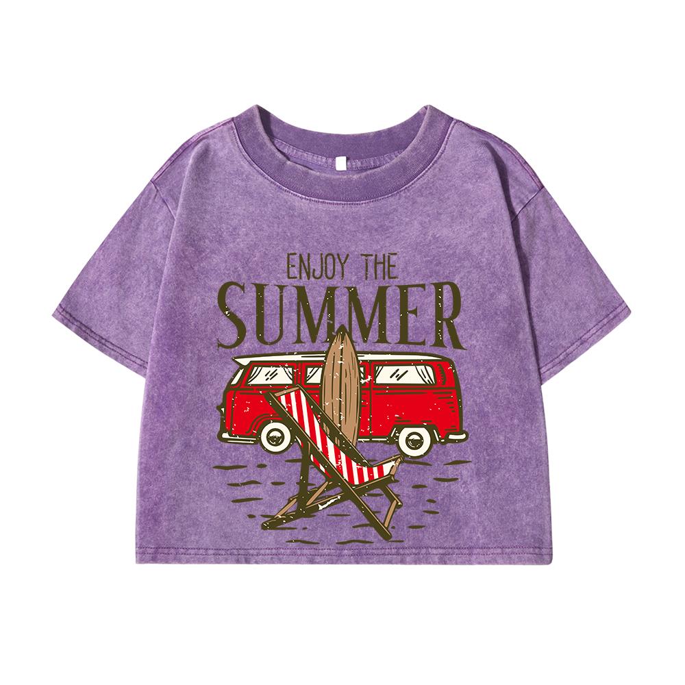 Woman Cotton Washed T-Shirts Summer Regular Fit O-Neck Crop Tees Enjoy The When It'S Coming Prints Tops Street Clothes