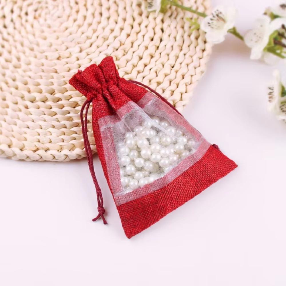 

10 Pcs/Lot Large Capacity Organza Window Drawstring Pouch Cotton Burlap Gift Bag Outdoor вина червоного кольору