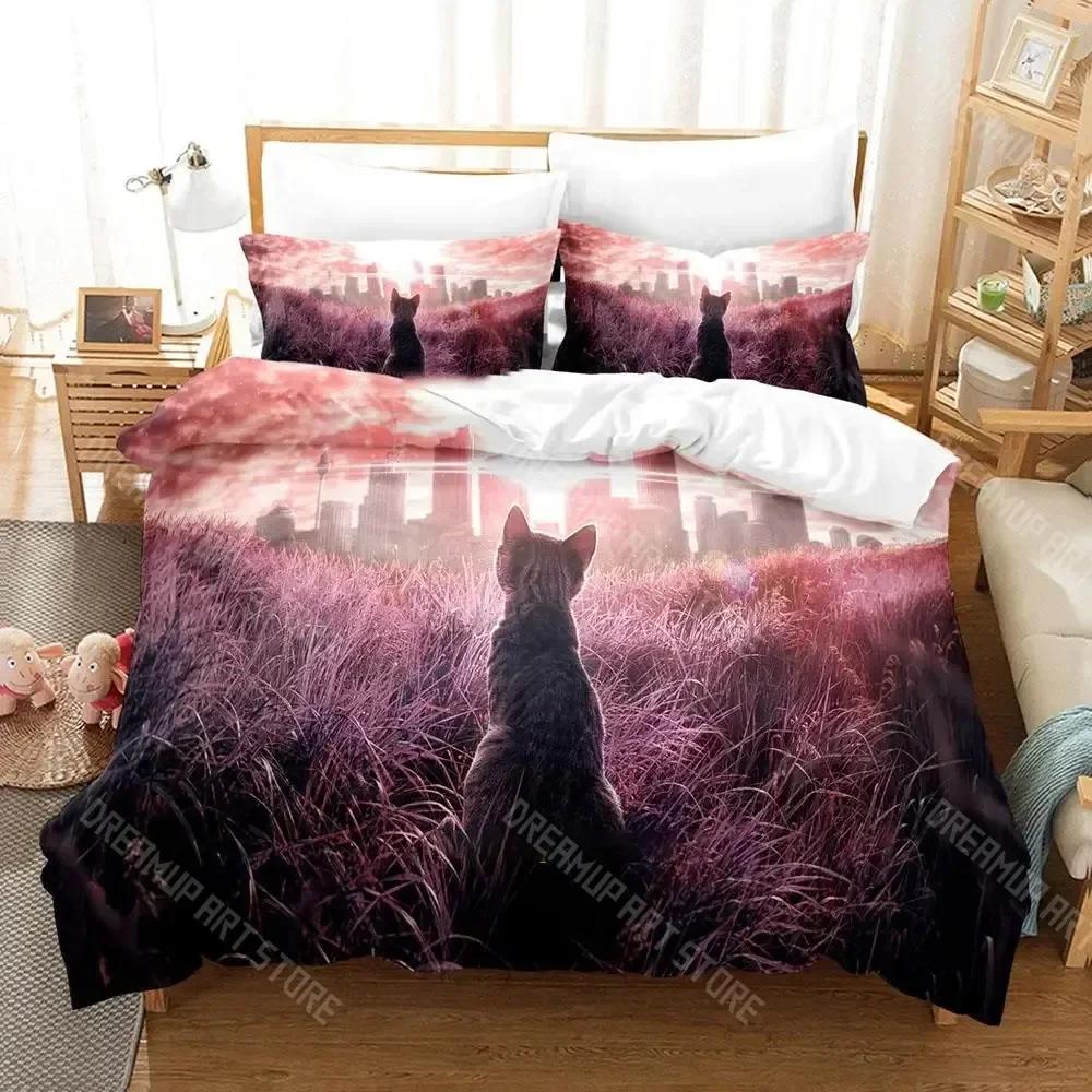 Cute Artistic Cat Bedding Set Single Twin Full Queen King Size Bed Set Adult Kid Bedroom Duvetcover Sets Anime Cat