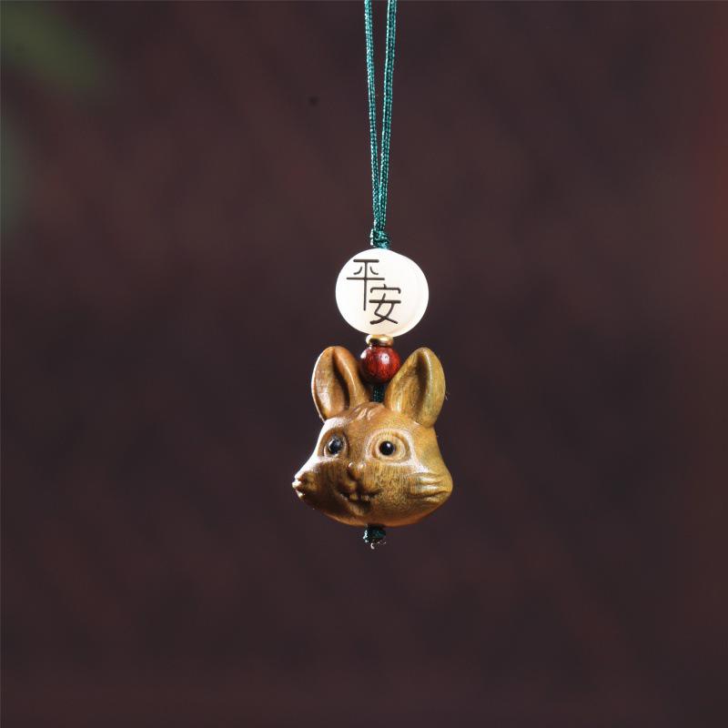 Zodiac Rabbit Headphone Charm: Creative Wood Carving Pendant & Keychain Gift
