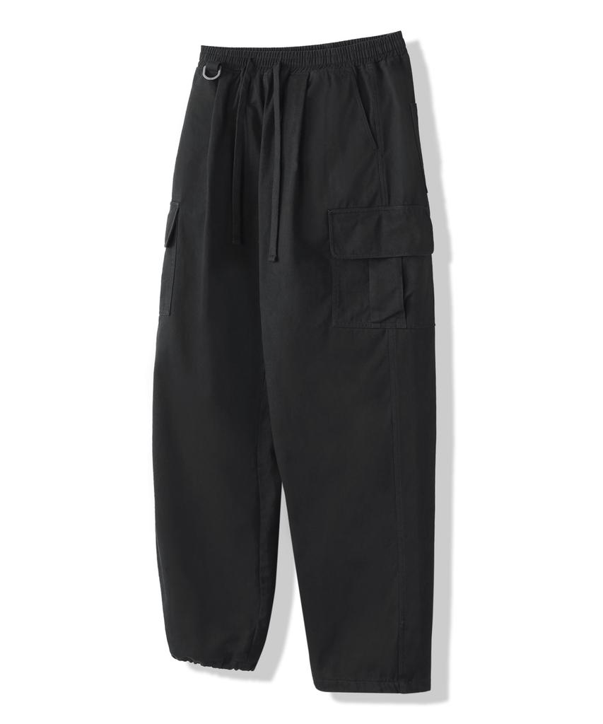 MODERMENT Semi-Wide String Cotton Cargo Pants [Black]
