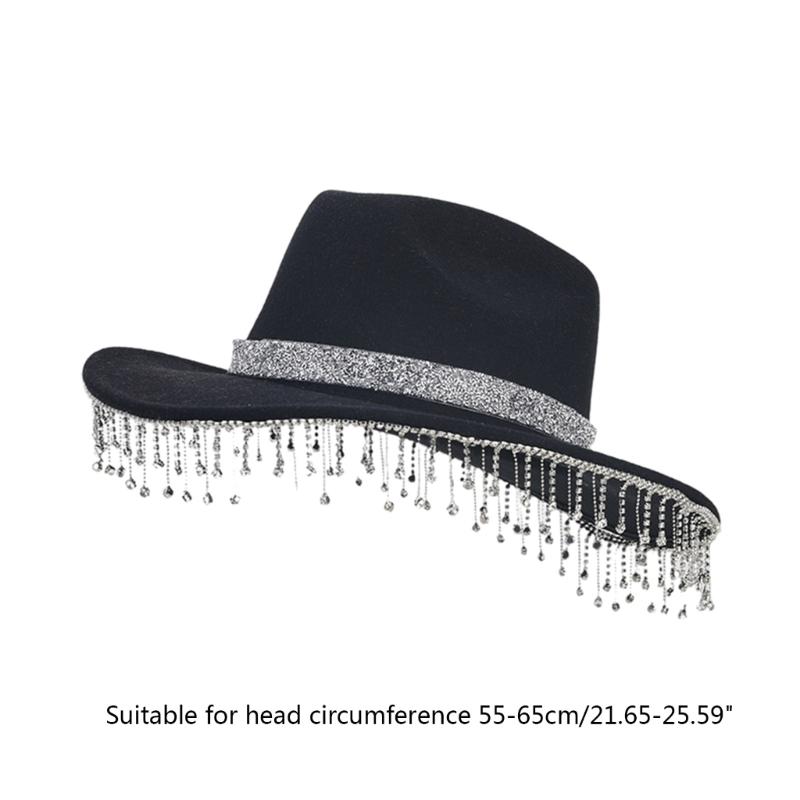 Lightweight Fedoras Hat Woman Men Felt Ladies Cowboy Hat Party Rhinestone Western Party Hat Bonnet Men Windproof Hat