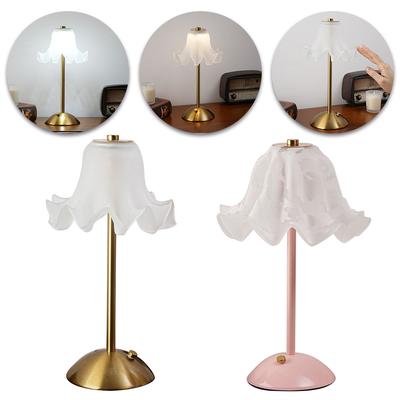 French Rural LED Flower Desk Light Touch Control Cream Style Pastoral Country Light USB Rechargeable Metal Base Stepless Dimming