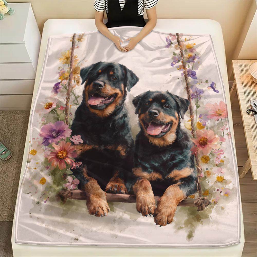 Pink Rottweiler,pattern Flannel Blanket, High quality Comfortable for All Seasons, Home Decor, Warmth and Comfort, Perfect for Gifts.