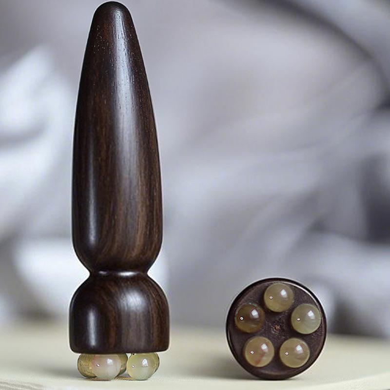 Sandalwood Eye Massage Stick Five Beads Lotus Seedpod Face Massage Tools Gua Sha Face Skin Care Massager Reduce Puffiness