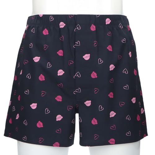 Emporio Armani HEART & BEAR Manga Bear Cotton Woven Trunks, Men's, Front Opening, Japanese Sizes, Size 12 (Pink), 54250004, M/L