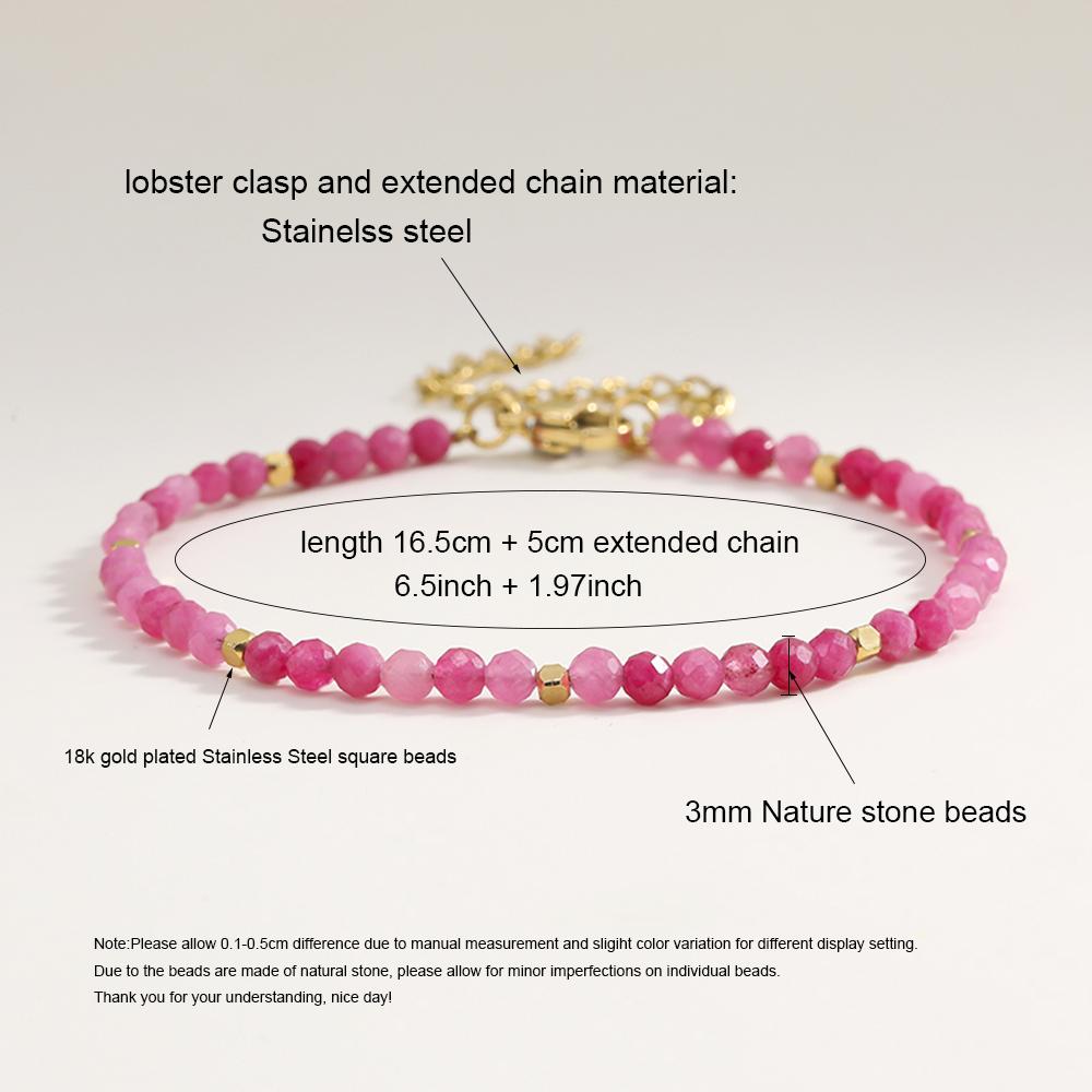 Muliti-color 3mm Faceted Nature Stone Beaded Bracelet For Women Shiny Stainless Steel Square Spacers Exquisite Party Gift