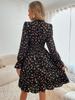 Elegant Floral Print Ruffle Dress - Slimming Waist, Notch Neck, Perfect for Spring and Autumn