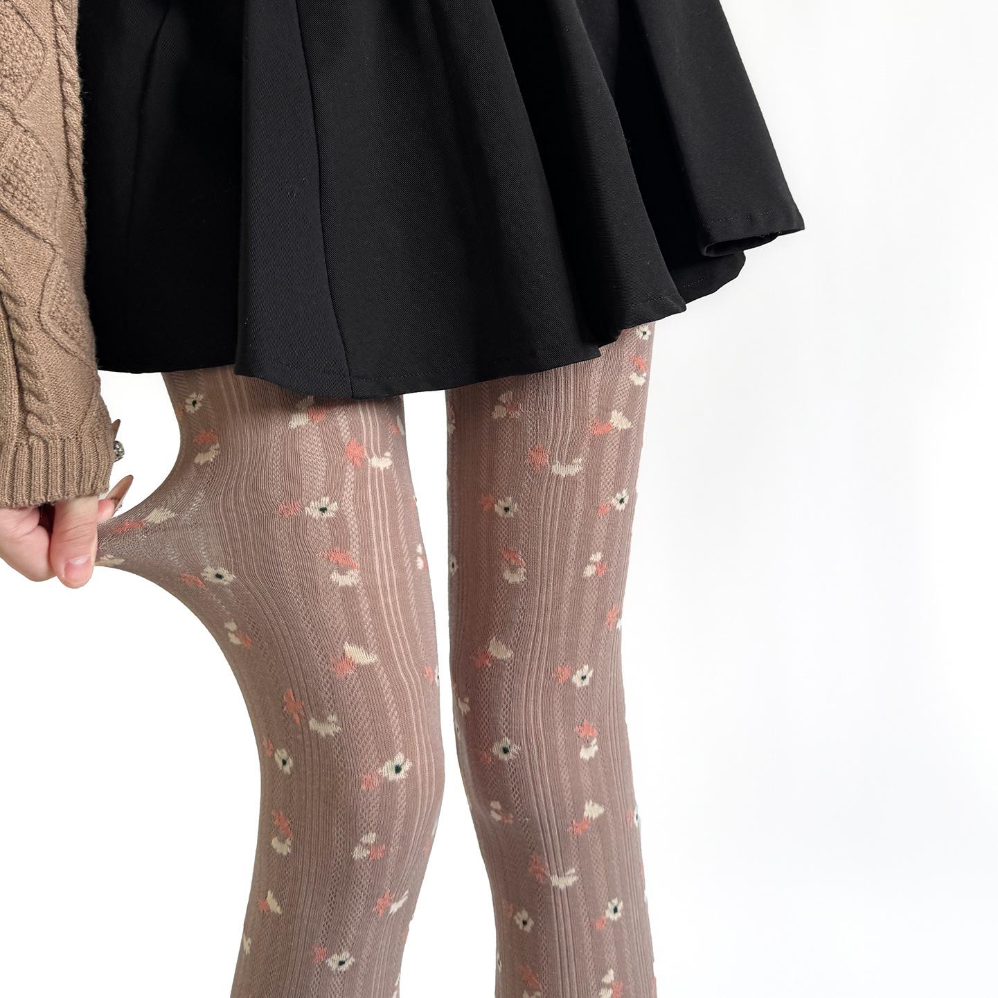 Collants Imprimé Floral Rétro Printemps pour Femmes Motif Vertical Jacquard Floral Collants Lingerie Bas Collants Bas Amincissants Collants One Size gray