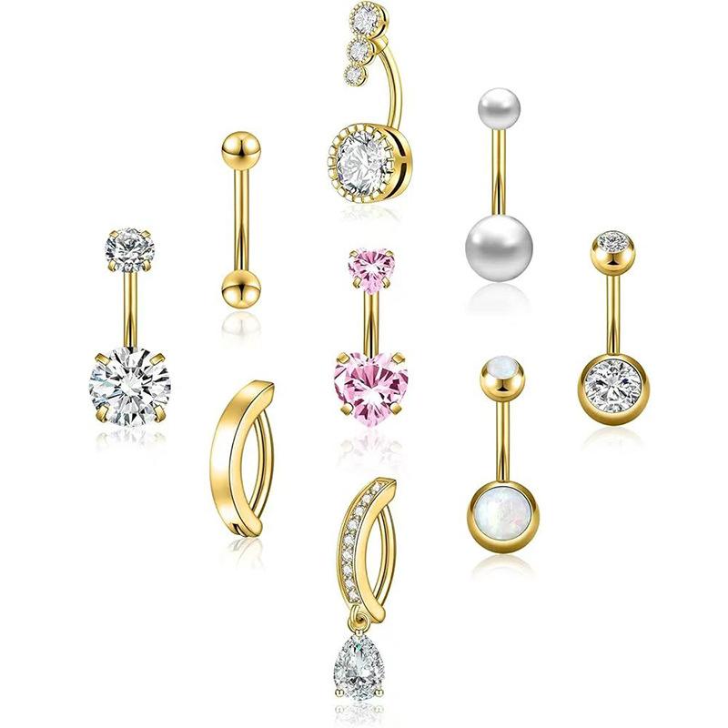 9Pcs Belly Button Rings Set Heart Navel Piercing Rings For Women  Heart Navel Barbell Sexy Body Piercing Jewelry Gifts