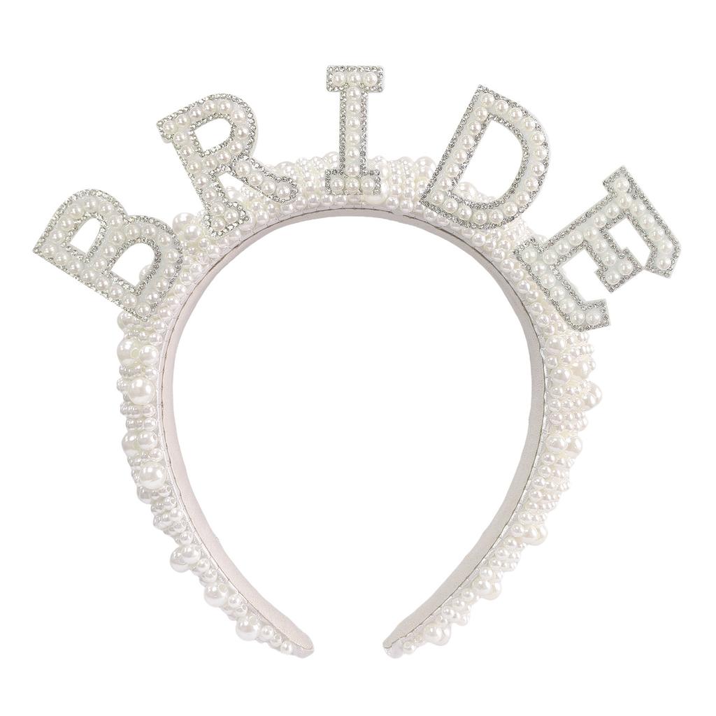 2026 Fashion Bride Bachelor Party, Bride Pearl Crystal Shoulder Strap Veil Headband Ribbon