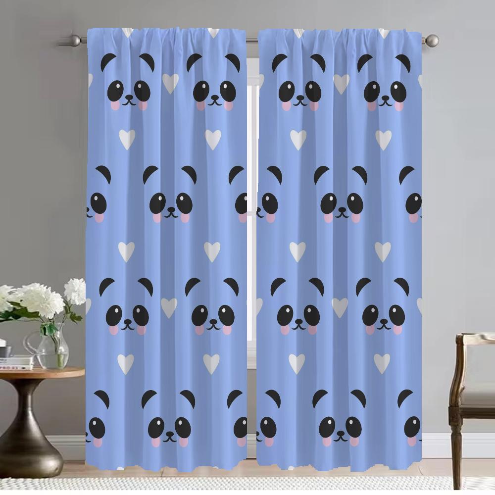 Home Interior Curtains for Living Room Curtain Cute Panda Pattern Partition Blackout Curtains 2 Pieces Shades Tulle for Bedroom