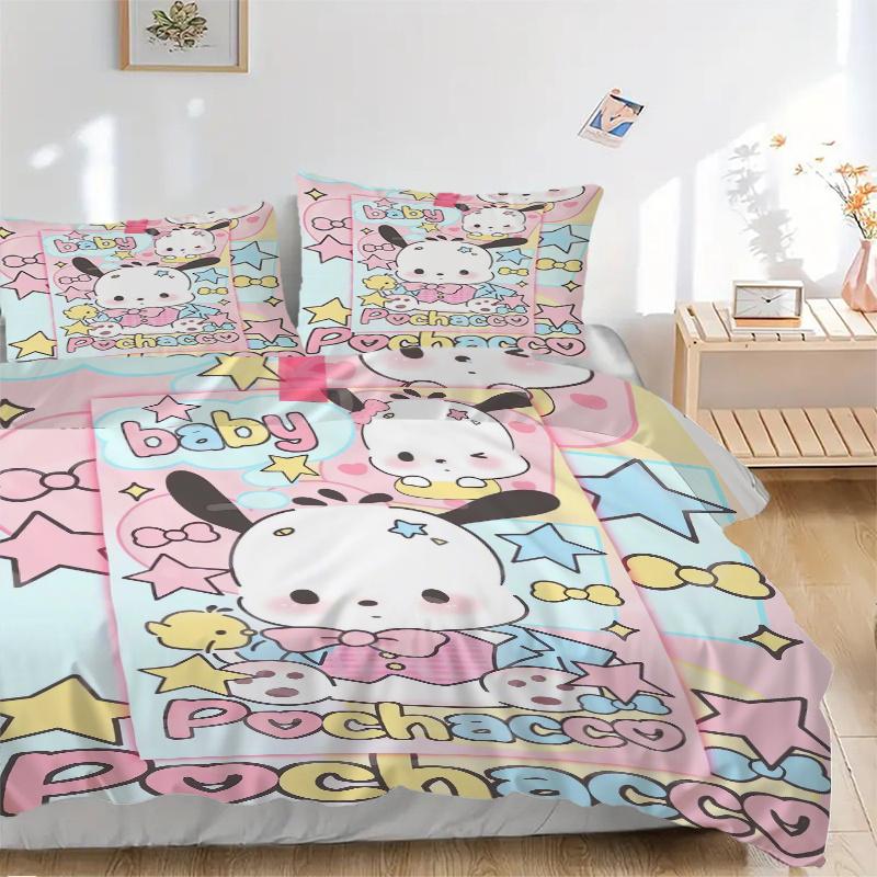 

3pcs Cute Pochacco Sanrio Print Cover Set Ultra Soft, Breathable, and Comfortable Bedding with Stylish Design for Bedroom and Guest Room Decor 1 135x200cm