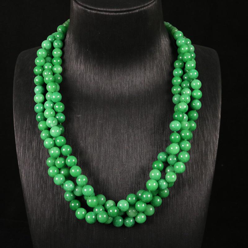 Green Stone Handmade Beaded Earrings and Necklace Set - Elegant High-End Fashion Jewelry