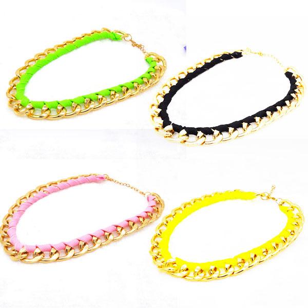 Trendy Big-Name Fluorescent Necklace, Jewelry Fashion Chain Woven Webbing Necklace