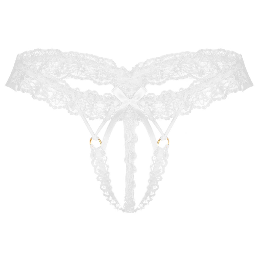 Mens Frilly Lace Thongs Bowknot Elastic Waistband G-string T-back Lingerie