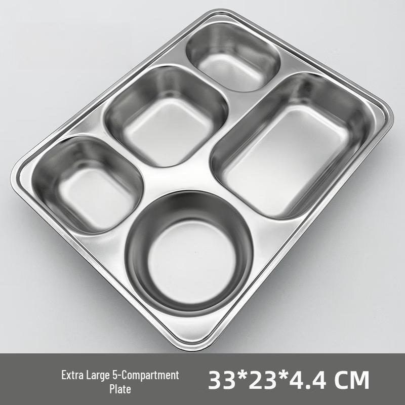 WUHE Stainless Steel 5-Compartment Divided Lunch Plate
