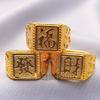 Square Fu Fa Cai Gold Plated Adjustable Men's Ring - Brass Fashion Open Sand Gold Jewelry.