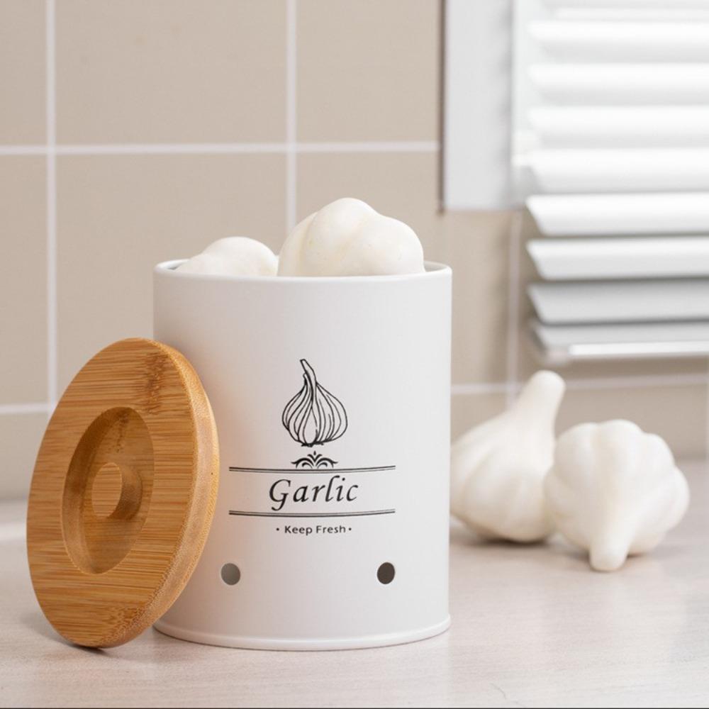 Carbon Steel Garlic Storage Bin with Lid Garlic Keeper Potato Storage Container Pantry