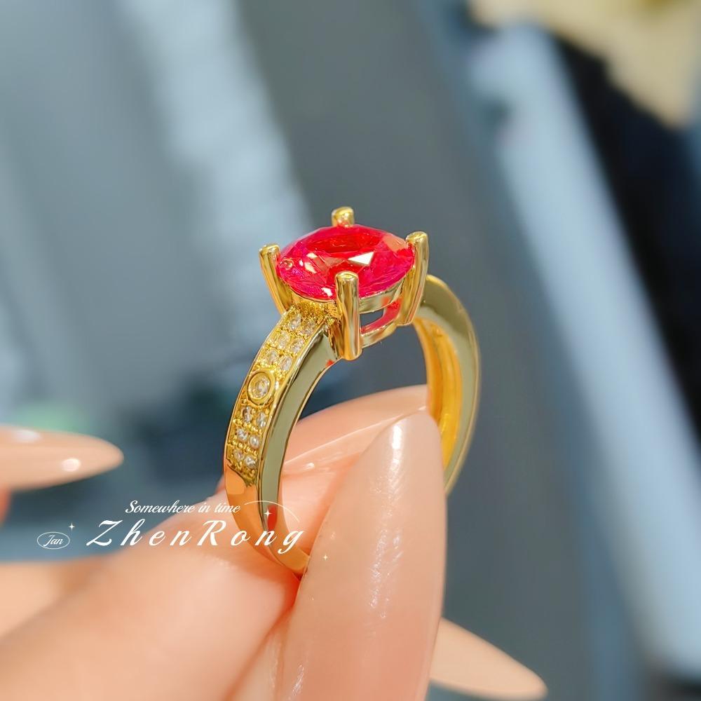 Vintage French Style 2 Carat Rose Gemstone Ring for Women Red Corundum Diamond Ring Elegant Office Jewelry Luxury Gift