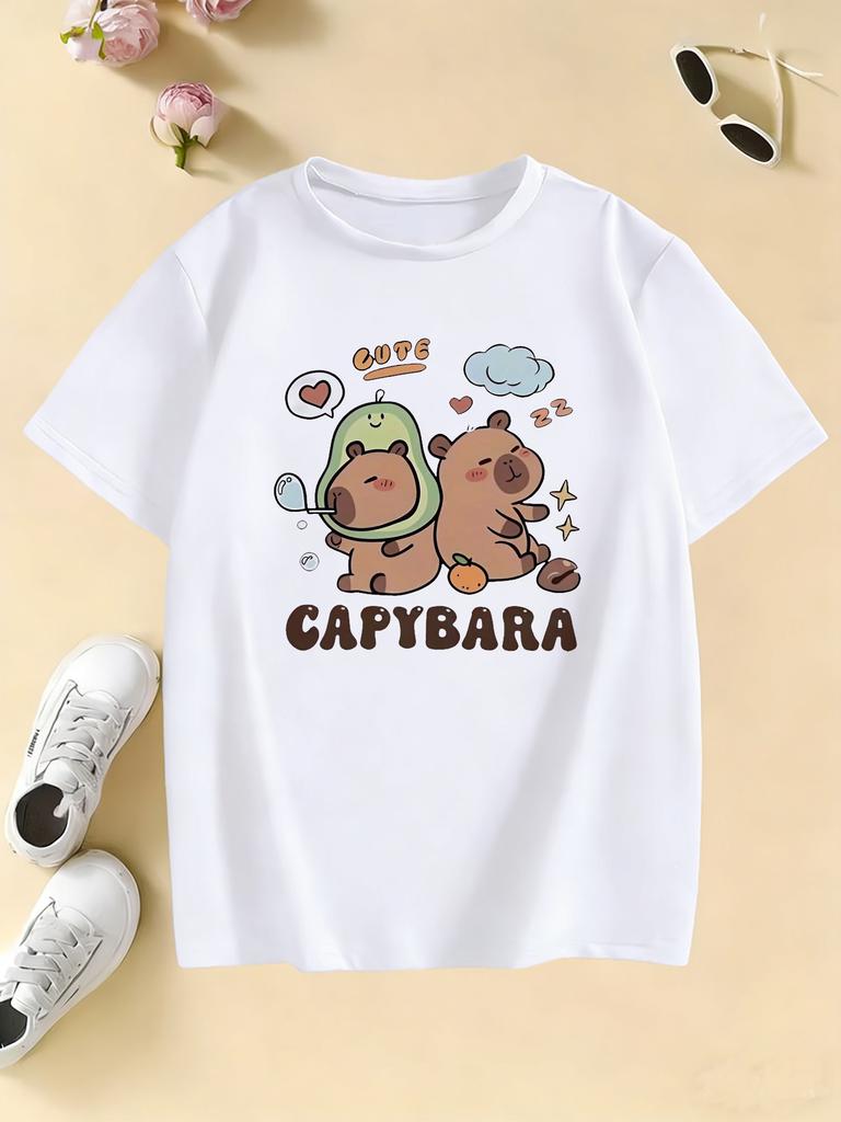 Funny Capybara Girls Design T Shirts Kids Childrens Tshirt Boys Girls Summer Spring Casual Top Tee
