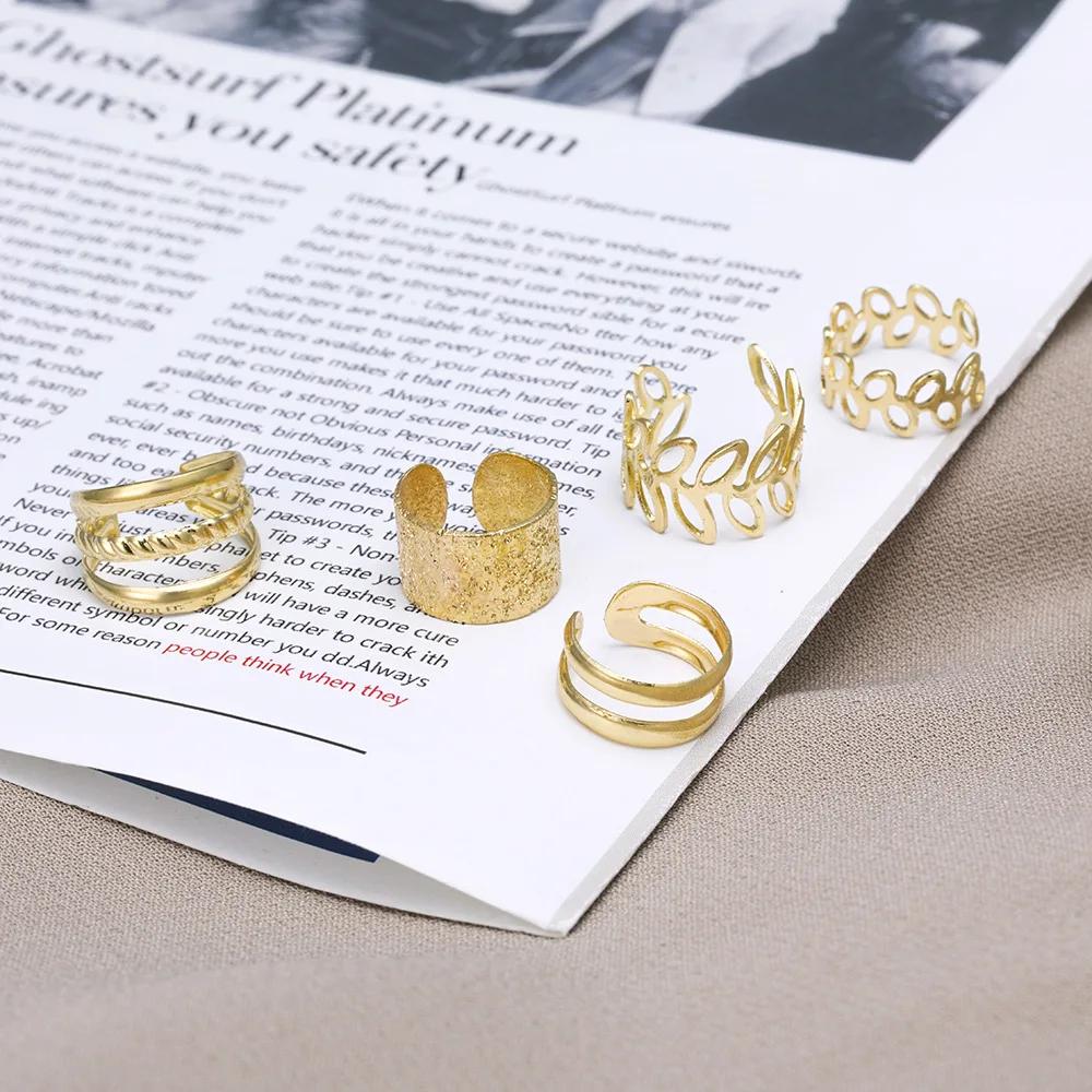 5pcs;Orecchini a clip con foglie color argento per donna Uomo Creativo semplice polsino per orecchio a C senza piercing Set di gioielli di tendenza regalo