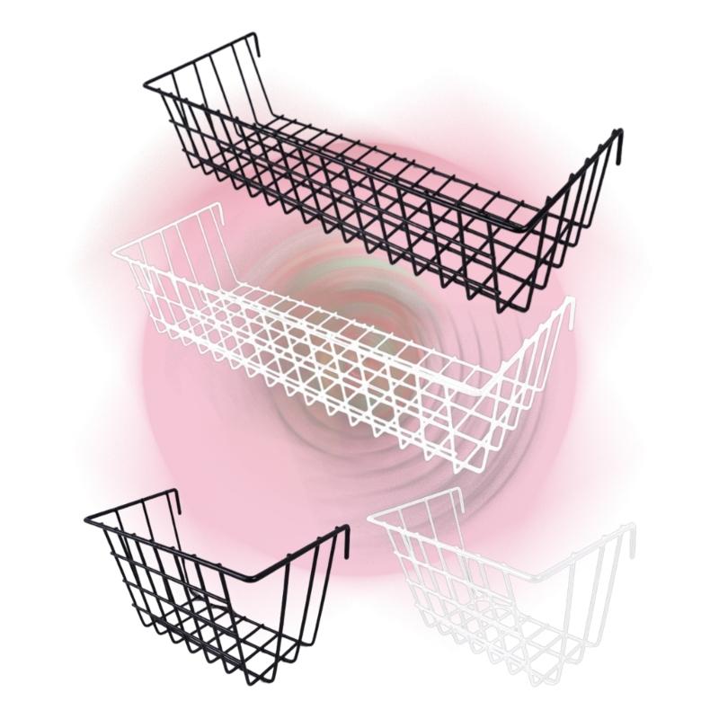 Modern Iron Hanging Basket Shelf With White Grid Design For Efficient Wall Storage Organizers In Homes Bathroom Kitchen