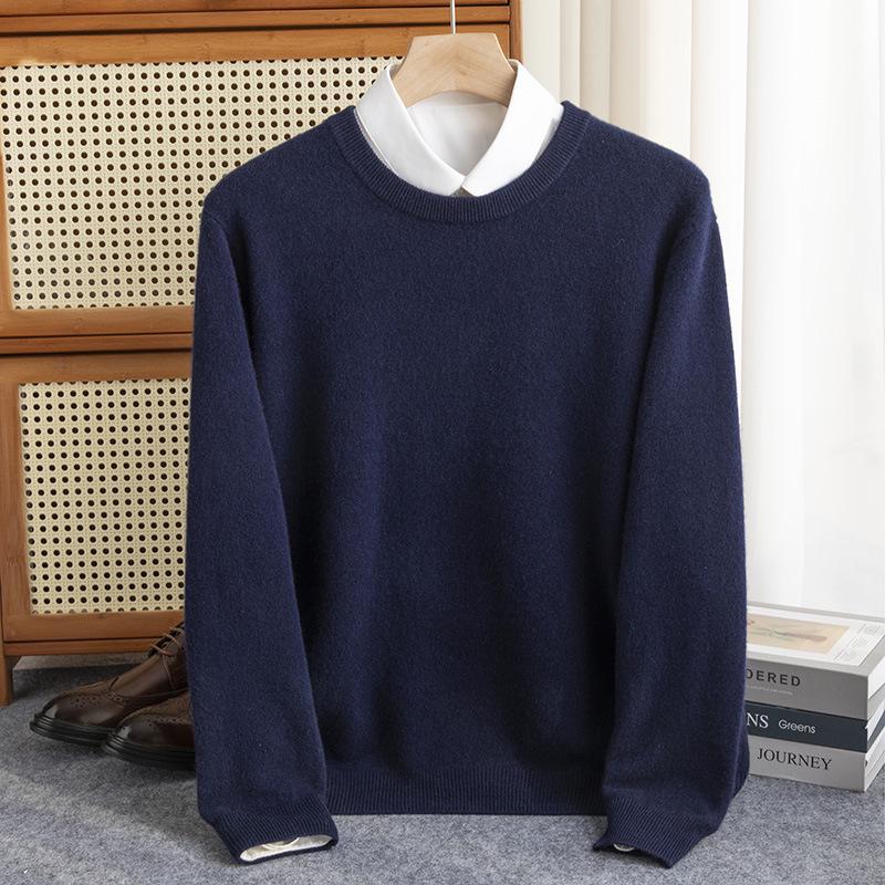 Men's Autumn/Winter Pure Wool Round Neck Loose Fit Cashmere Sweater - Youth Fashion