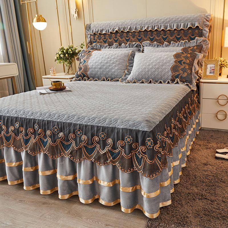 

Роскошное бархатное покрывало с вышивкой, свадебные подарки, простыня, покрывало, одеяло, двуспальная кровать King Queen, юбка, наволочки 150*200CM with pillowcase