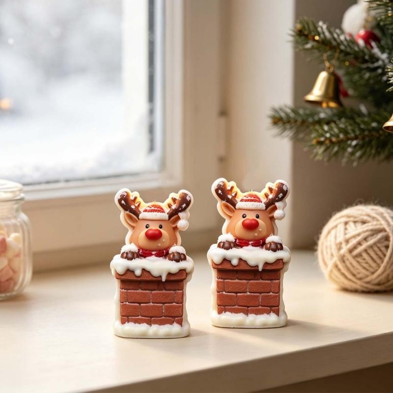 Christmas Chimney Deer Mould for Holiday Candle Soap Making, Holiday Theme Resin Casting Mould for Home Decoration