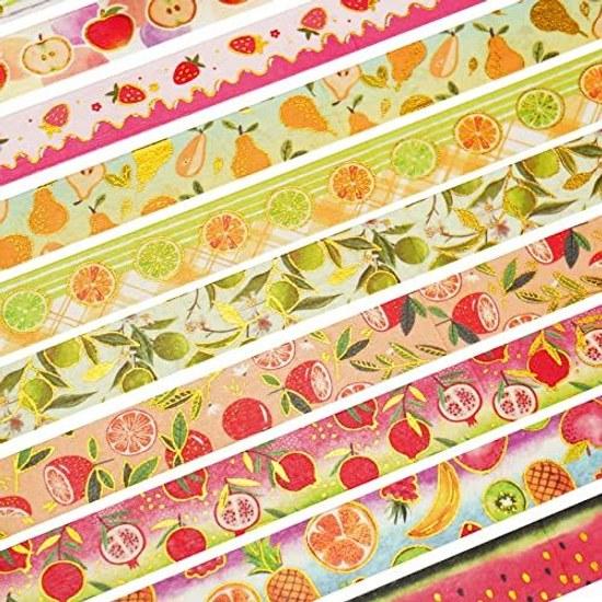 Fruit Pattern Masking Tape Set 10 Rolls Creativity Gold Foil Washi Womens Style Packaging DIY Crafts (Orchard)