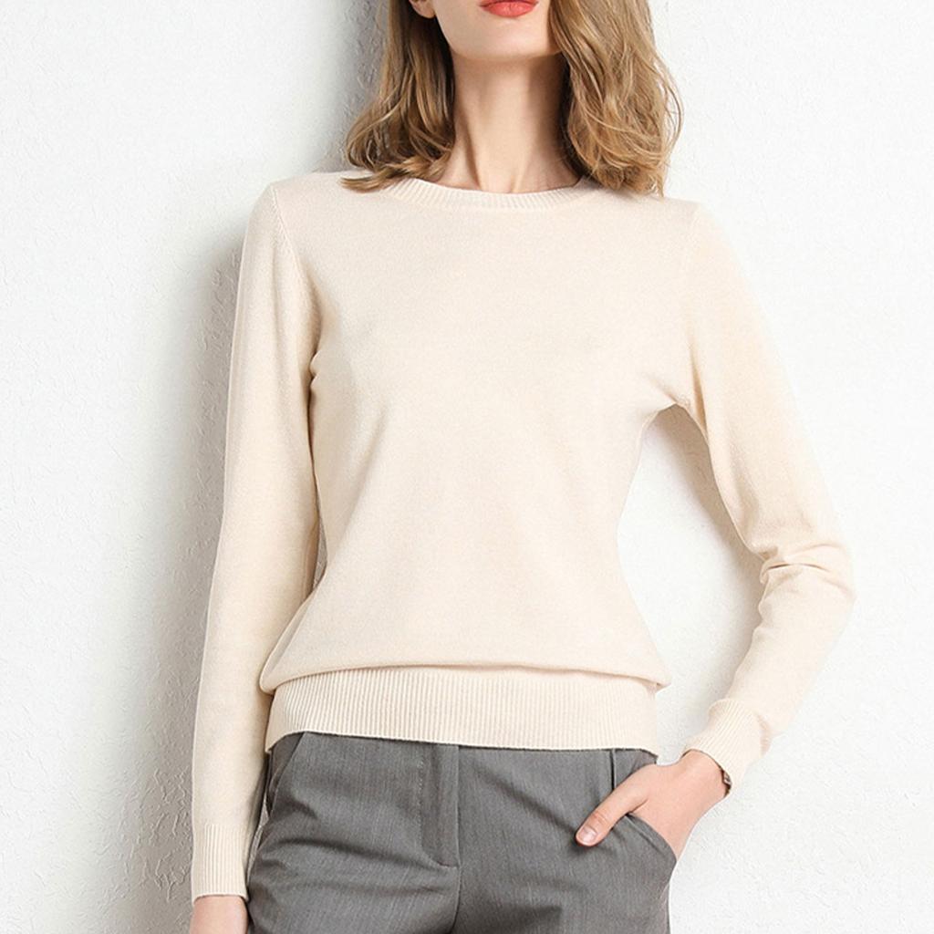 Dámský pletený svetr s dlouhým rukávem a kulatým výstřihem, volný tenký top