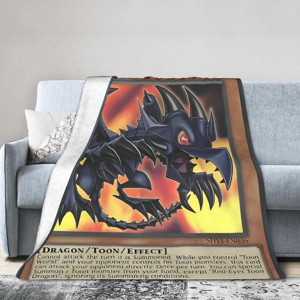 Yu Gi Oh Card Red Eyes Toon Dragon Blankets Velvet Multifunction Ultra-Soft Throw Blankets for Home Bedroom Bedspreads