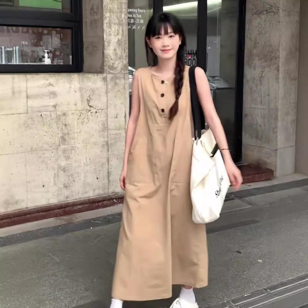 Sleeveless Casual Loose Dress Outfit In Summer New Women's Clothing, Slim and Fishing Long Skirt on The Beach