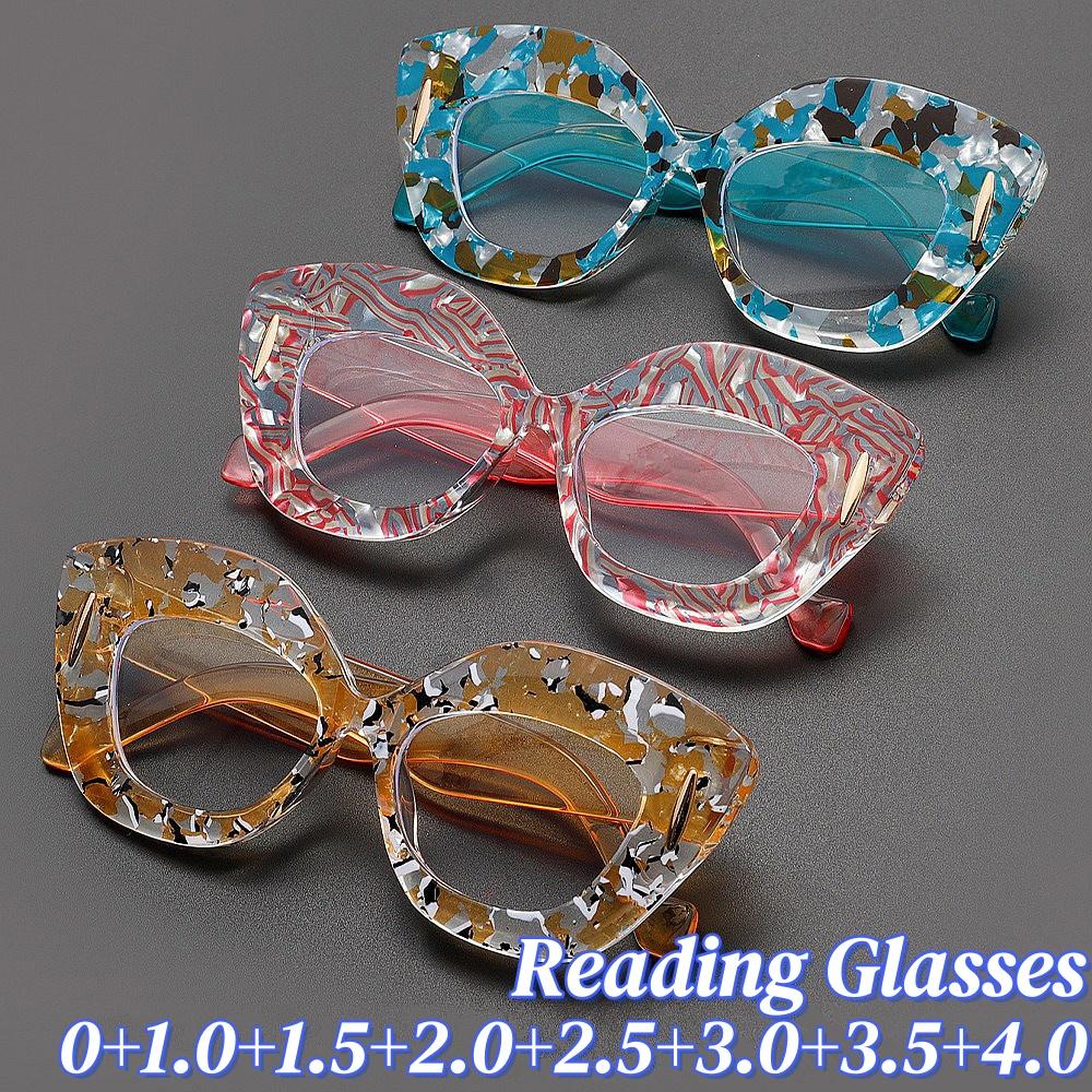 New Vintage Cat Eye Reading Glasses for Women Fashion Large Frame Anti Bluelight Presbyopia Eyeglasses with Plus Diopter+2.0