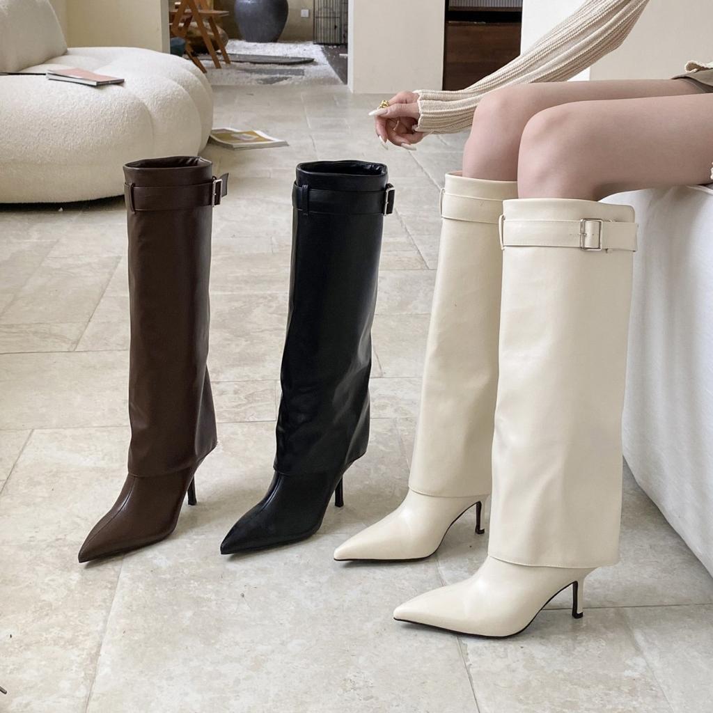 Niche French temperament pointed heel pants boots women's 2025 autumn new fashion tall thin boots