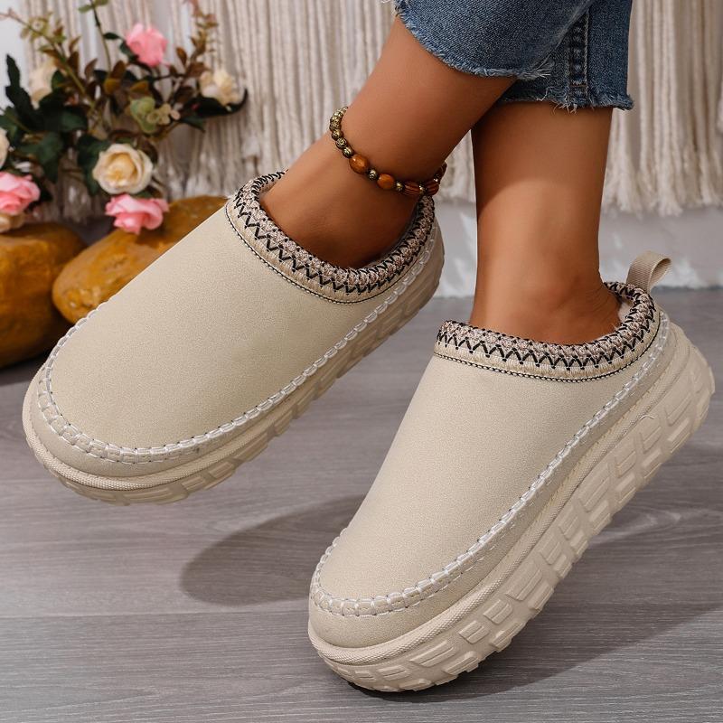 Women’s Slip-On Platform Folk Style Half Boots, Thick Sole, Warm and Comfortable, Wide Size
