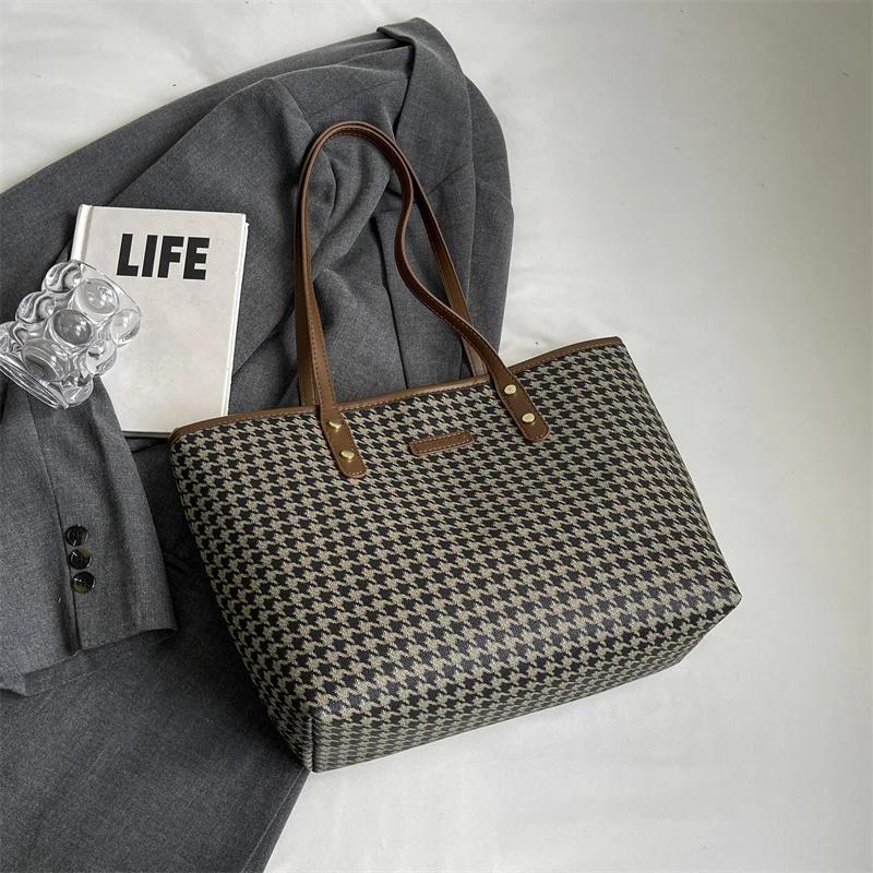 Large Capacity Shoulder Bags  New Fashion Soft Pu Leather Plaid Tote Bags Designer Luxury Commuting Women's Handbags