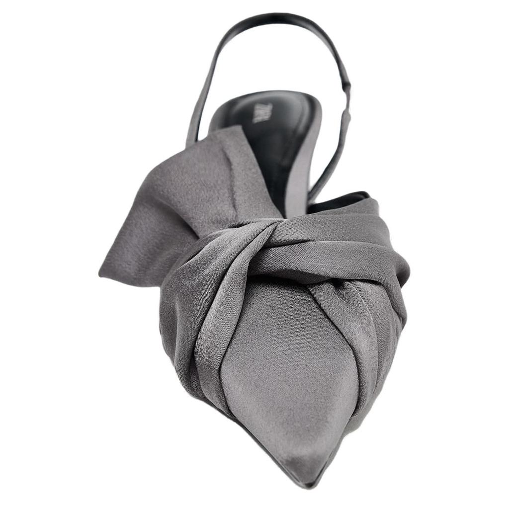 Zara Elegant Pointed Toe Satin Ankle Strap Kitten Heels Women High Heels Gray 11221510802-38