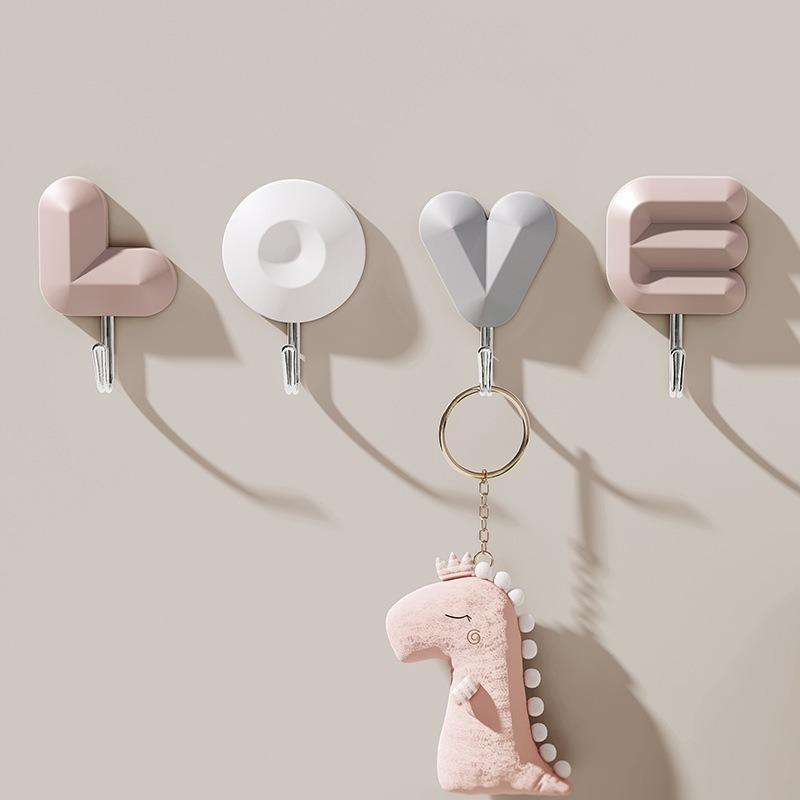 Love Letter Self Adhesive Wall Hooks No Drilling Decorative Hanging Hook For Key Bag Clothes Home Entryway Hooks Decor