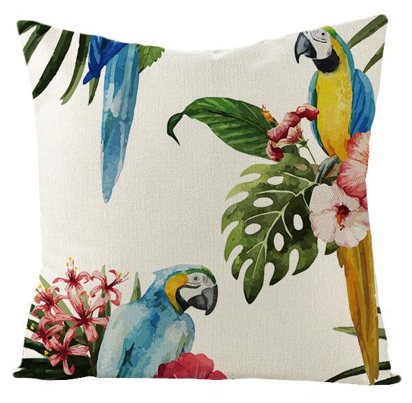 New Outdoor Waterproof Linen Pillow Case Tropical Green Leaf Cushion Cover