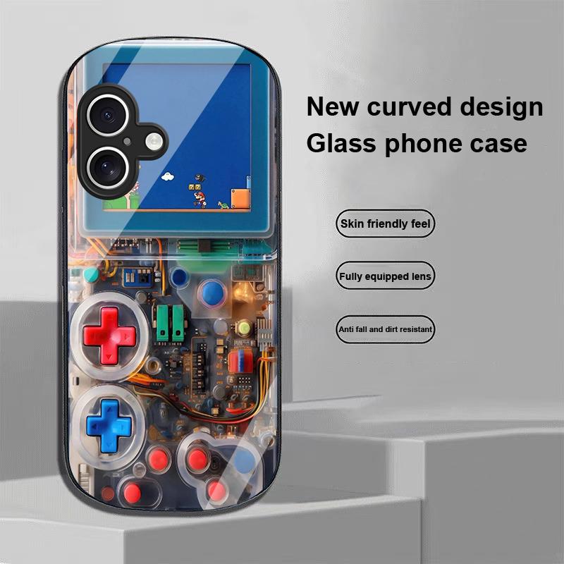 Games Console For Apple IPhone 16 11 13 15 14 Pro Max 12 Mini 7 8 Plus XR X XS Elliptical Shaped Tempered Glass Phone Case