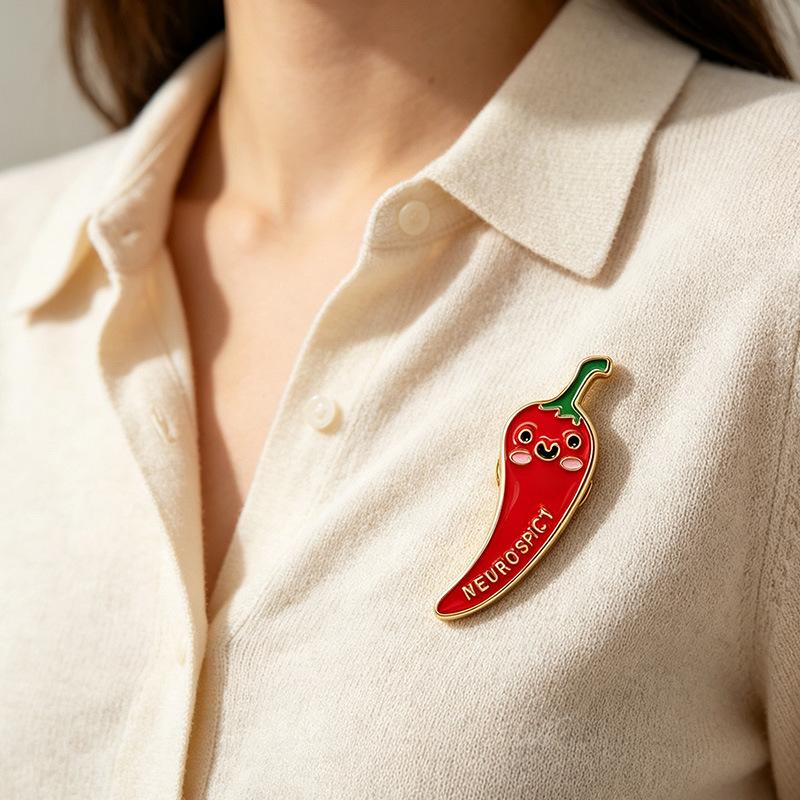 Cute Smiling Face Little Red Pepper Dripping Oil Brooch Fun Letter Badge Versatile Pin for Men and Women