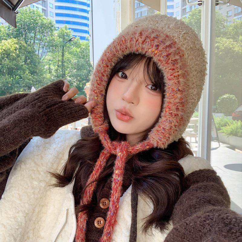 

Autumn and winter hat female sweet temperament knitted wool hat winter warm ear hat student bag hat average size