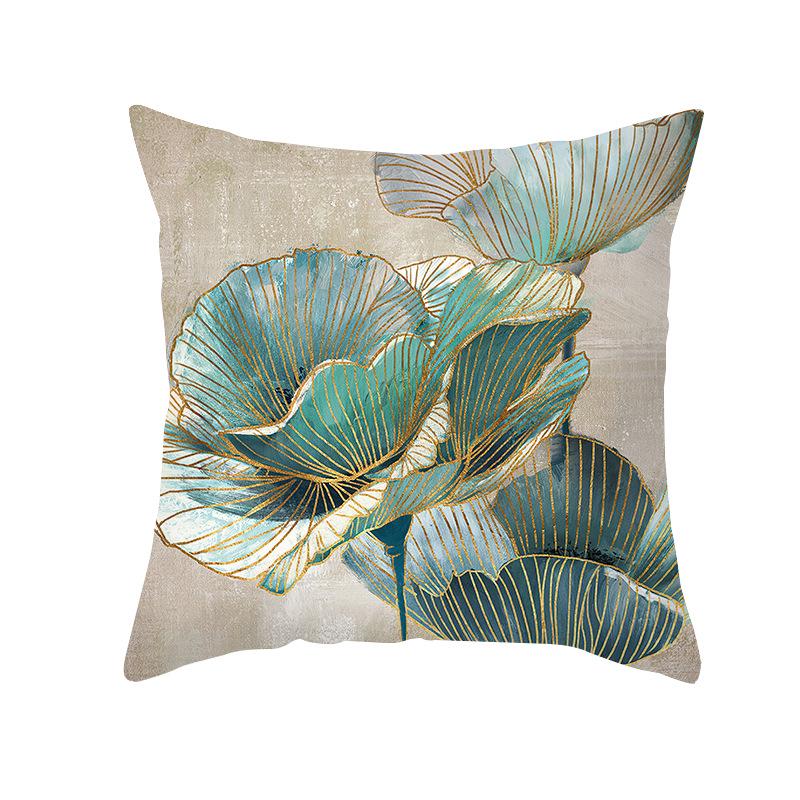 Peach Skin Ginkgo Leaf Pillowcase - Green Plant Design Sofa Cushion Cover for Living Room